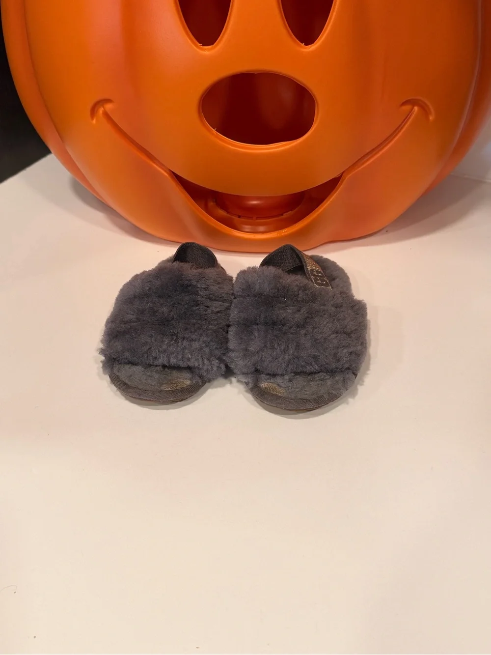 UGG Kids Grey Faux-Fur Slide Slippers